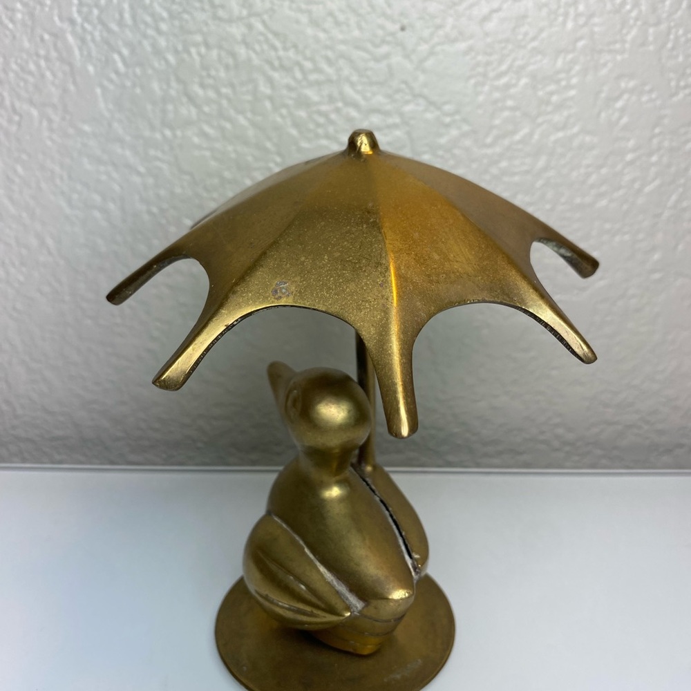 Vintage Duck with Umbrella Brass Figurine Made in India - Picture 3 of 16